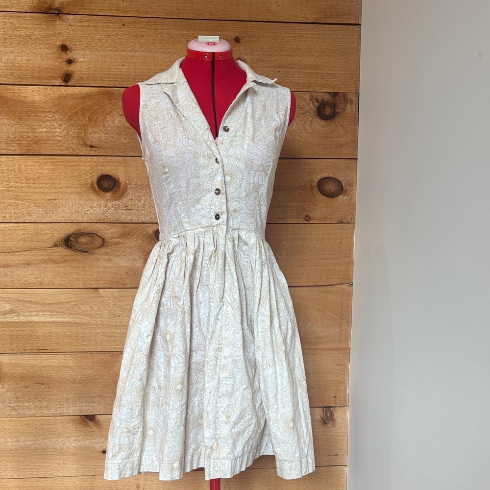 Sleeveless Cream Paisley Button-Front Mini Dress